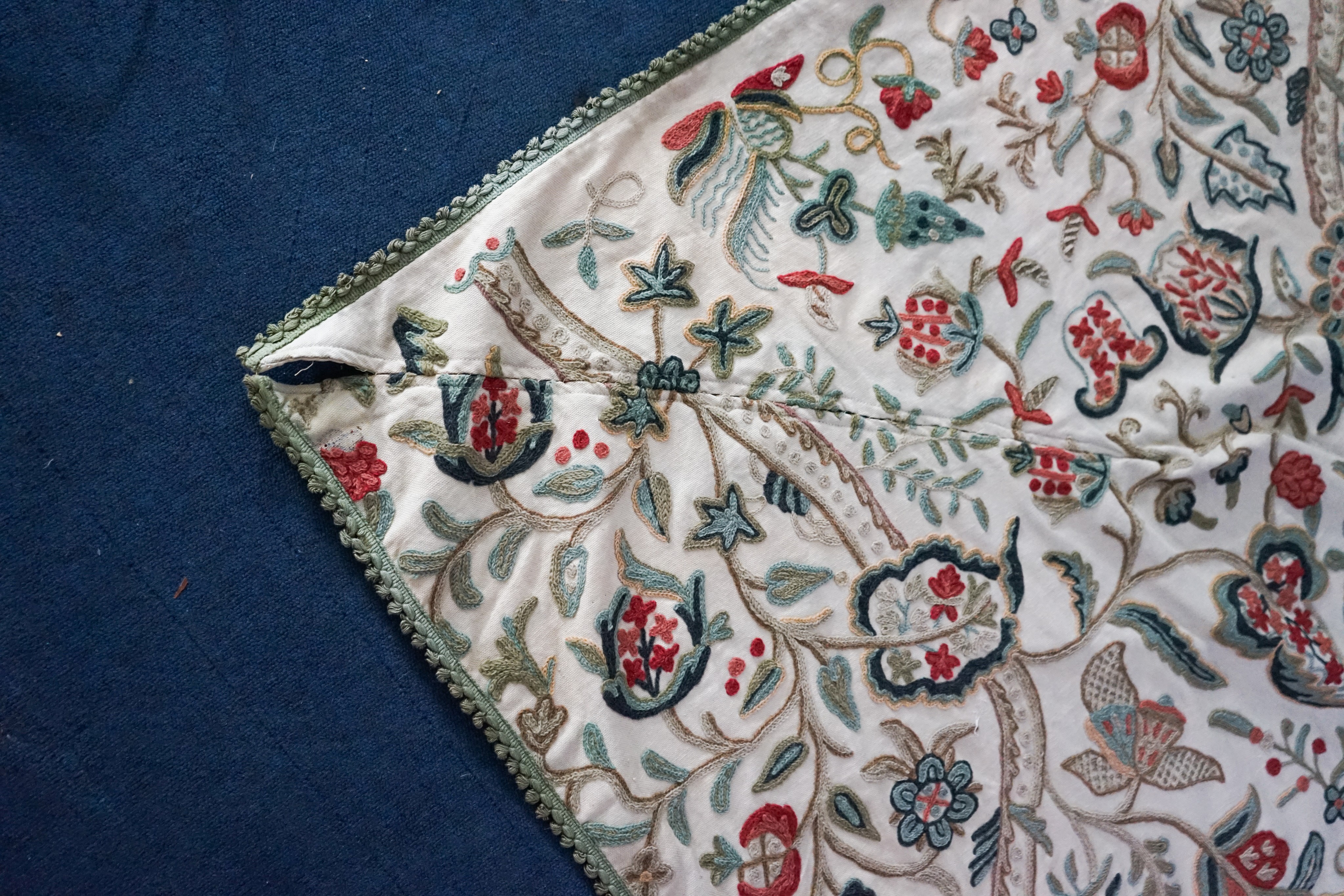 A Chelsea Textiles crewel work double bed spread, 550 x 260cm
